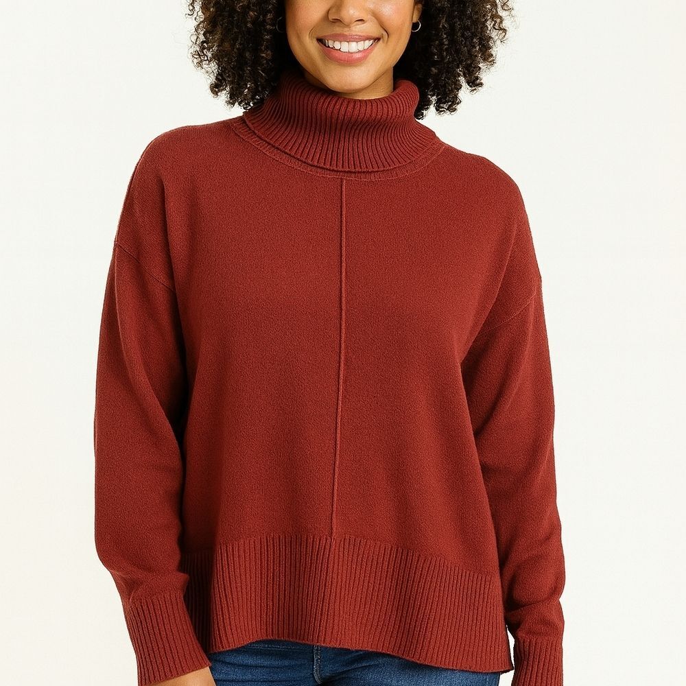 Warm & Cozy M Turtleneck Burnt Sienna Cotton/Rayon High Low Soft Girl Fuzzy